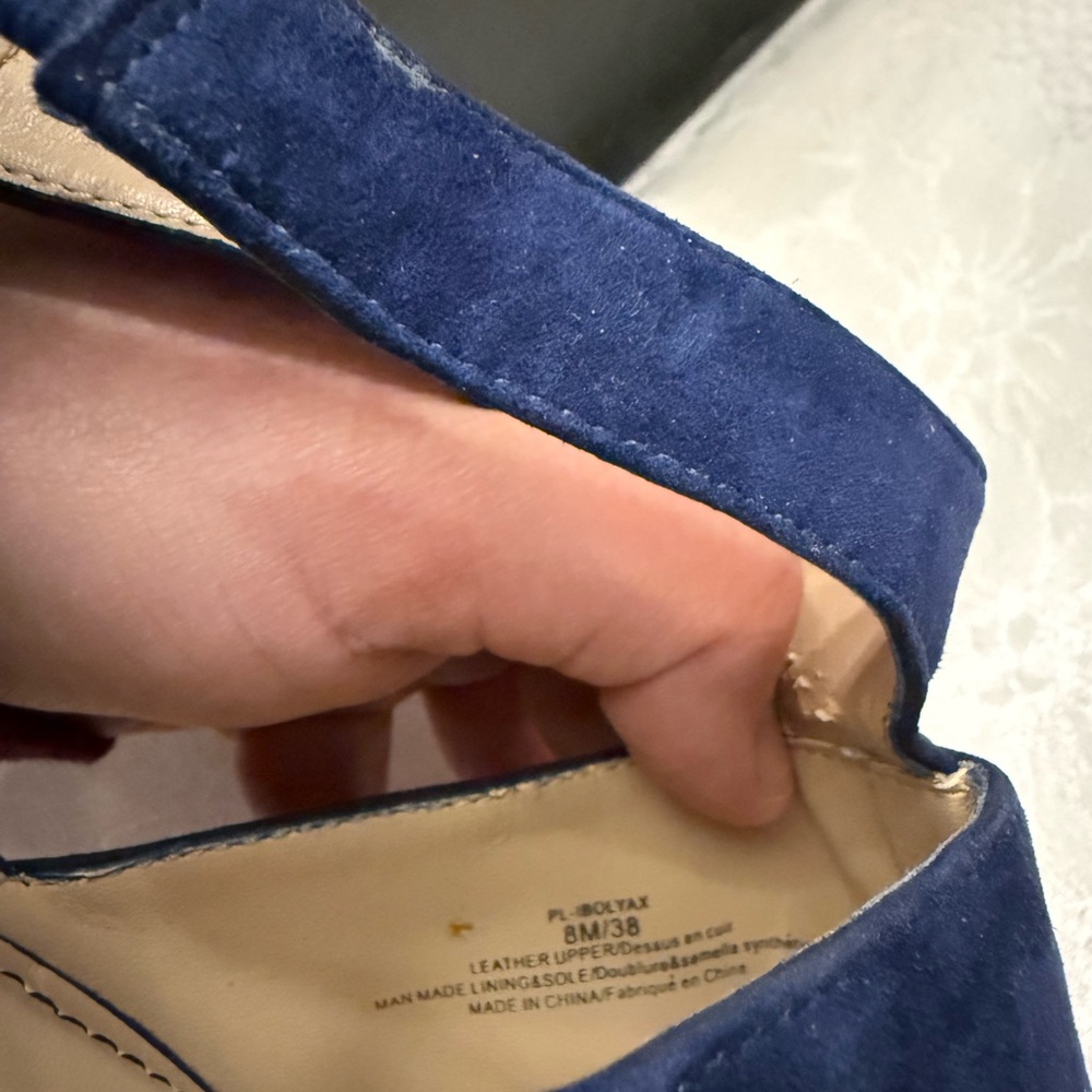 Blue suede peep toe booties - Picture 13 of 15